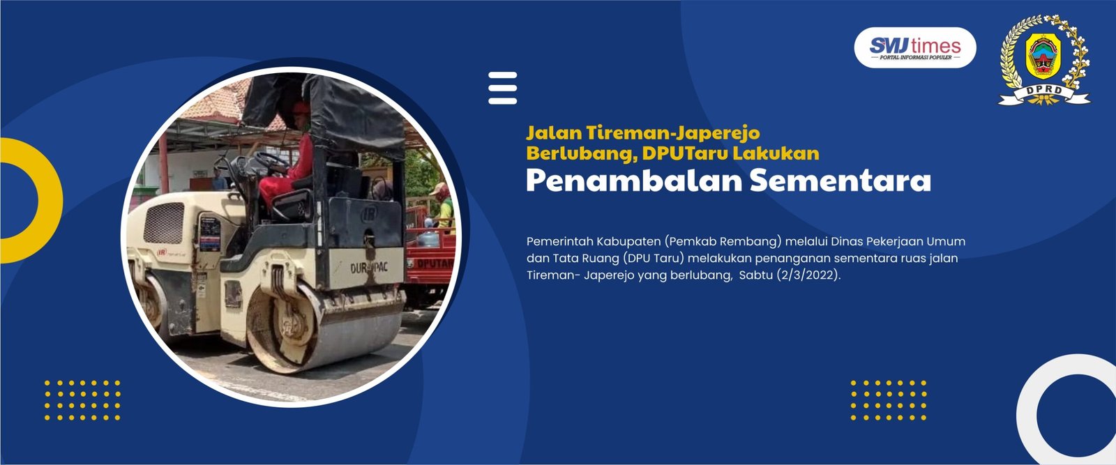 Jalan Tireman-Japerejo Berlubang, DPUTaru Lakukan Penambalan Sementara